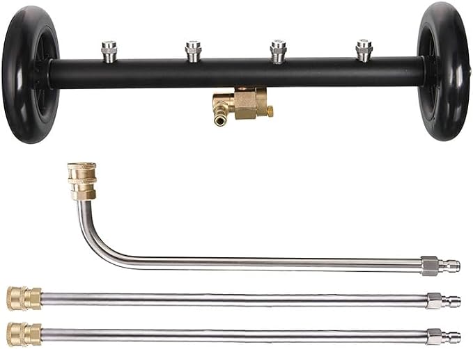 16 Inch Dual-Function Undercarriage Pressure Washer Attachment, 4000 PSI Hot & Cold Water Max 212℉, Power Washer Water Broom with 3 Extension Wands & 4 Nozzles