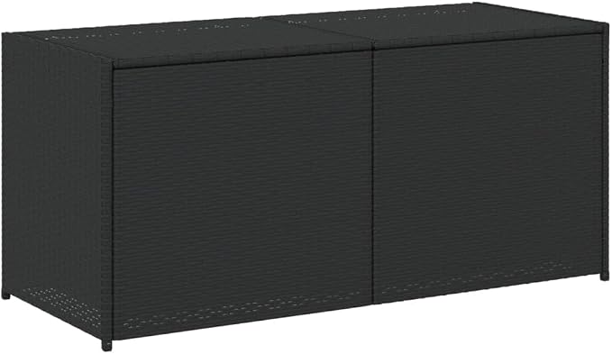 74.8 Gal Outdoor Storage Box, Patio Rattan Deck Box, Wicker Storage Bin Deck Box, Poly Rattan Patio Storage Chest with Hinged Lid for Cushions, Pillows, 47.2"x19.7"x22" Black