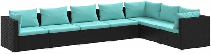 7 Piece Patio Lounge Set with Cushion, Furniture Conversation Sets Patio Lounge Set Piece Patio Set Outdoor Patio Sectional s Poly Rattan Black