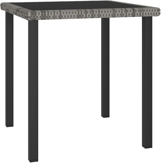 vidaXL Garden Dining Table, Patio Table with Glass Top, Garden Table, Garden Furniture for Front Porch Deck Lawn Backyard, Modern, PE Rattan Gray