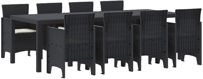 Afuera Living Contemporary Poly Rattan Patio Dining Set, Anthracite Matte Finish, Rectangular Design, Foam-Filled Cushions, UV-Resistant Material, Seats 10, Sleek Outdoor Furniture for Gardens and