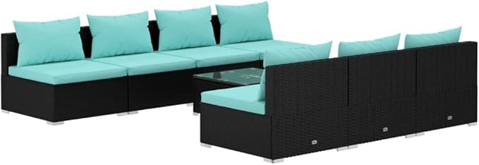 8 Piece Patio Lounge Set with Cushion, Outdoor Patio Sectional Furniture Conversation Sets Piece Patio Set Patio Lounge Set s Poly Rattan Black
