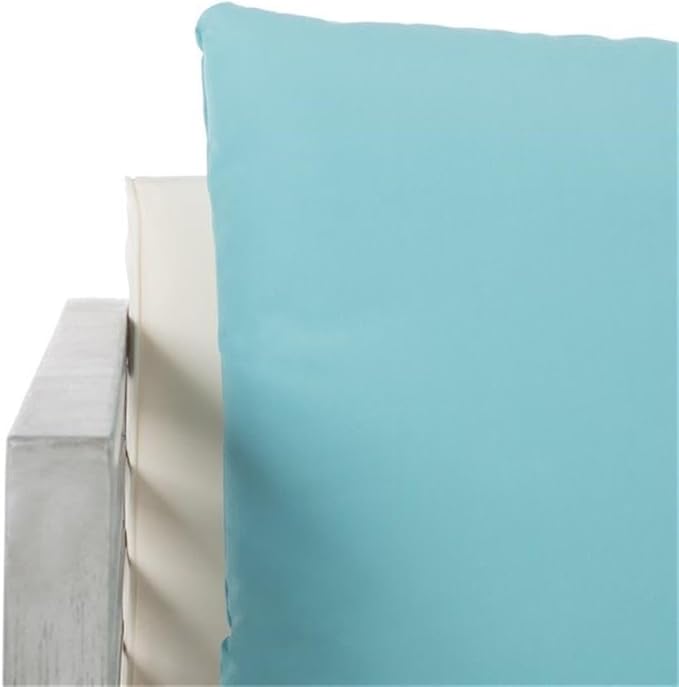 SAFAVIEH Outdoor Collection Alda Grey Wash/ White Cushions/ Light Blue Pillows 4-Piece Conversation Patio Set