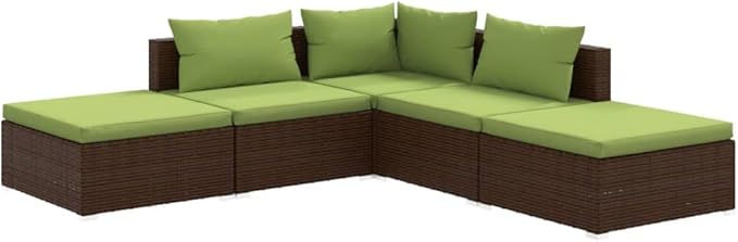 5 Piece Patio Lounge Set with CushionsOutdoor Dining Chairs,Patio Furniture Set,Outdoor Sectional Sofa,Patio Conversation Seat,Outdoor Seating,Modern Style,for Garden,Backyard, Poly Rattan Brown