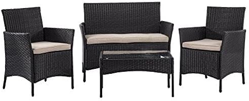 FDW Outdoor Patio Furniture Sets 4 Pieces Patio Set Rattan Chair Wicker Sofa Conversation Set Patio Chair for Backyard Lawn Porch Poolside Balcony Garden Furniture Sets with Coffee Table