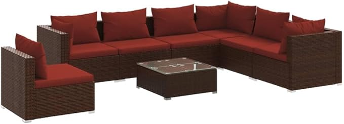 8 Piece Patio Lounge Set with Cushion, Furniture Conversation Sets Outdoor Patio Sectional Piece Patio Set Patio Lounge Set s Poly Rattan Brown