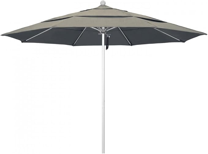 California Umbrella 11' Rd. Venture Series Contract Grade Patio Umbrella, Pulley Open, Silver Finish, Sunbrella Dove