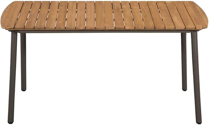 7 Piece Patio Dining Set Poly Rattan Gray Outdoor Table and Chairs with Acacia Wood Top Stackable Seats for Garden Deck Backyard Dining