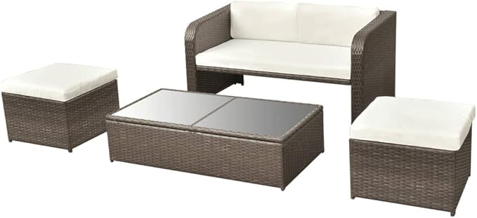 Patio Lounge Set with Cushions,Outdoor Patio Furniture,Conversation Furniture,Patio Furniture Sets,for Terrace,Garden,Backyard,4 Piece Brown Poly Rattan