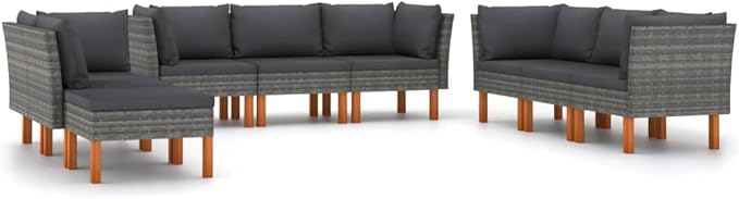 9 Piece Garden Lounge Set,Garden Patio Wicker Furniture Set,All-Weather Outdoor Couch Sectional Patio Set,Modular Sofa set,Patio Conversation Set Garden Patio Sofa Set,with Cushions Poly Rattan Gray
