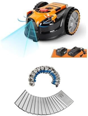 LawnMaster OcuMow™ Perimeter Wire Free Robot Lawn Mower + LawnMaster OcuMow™ Replacement Blades – Set of 15 – 523830