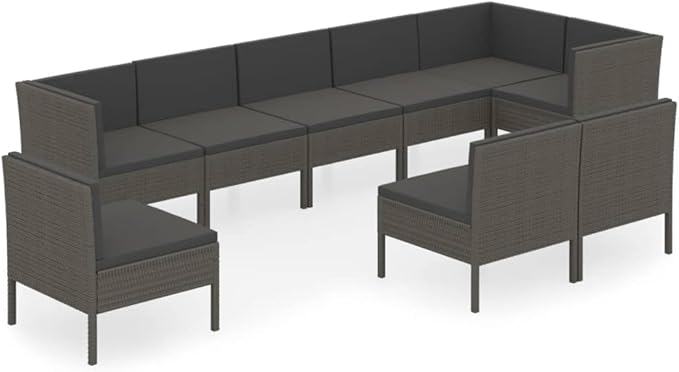 9 Piece Patio Lounge Set with Cushions,Patio Sofa,Outdoor Daybed,Outdoor Furniture Sets,Patio Seating,Patio Conversation Sets,Modern Set,Patio Furniture Set,Front Porch Furniture, Poly Rattan Gray