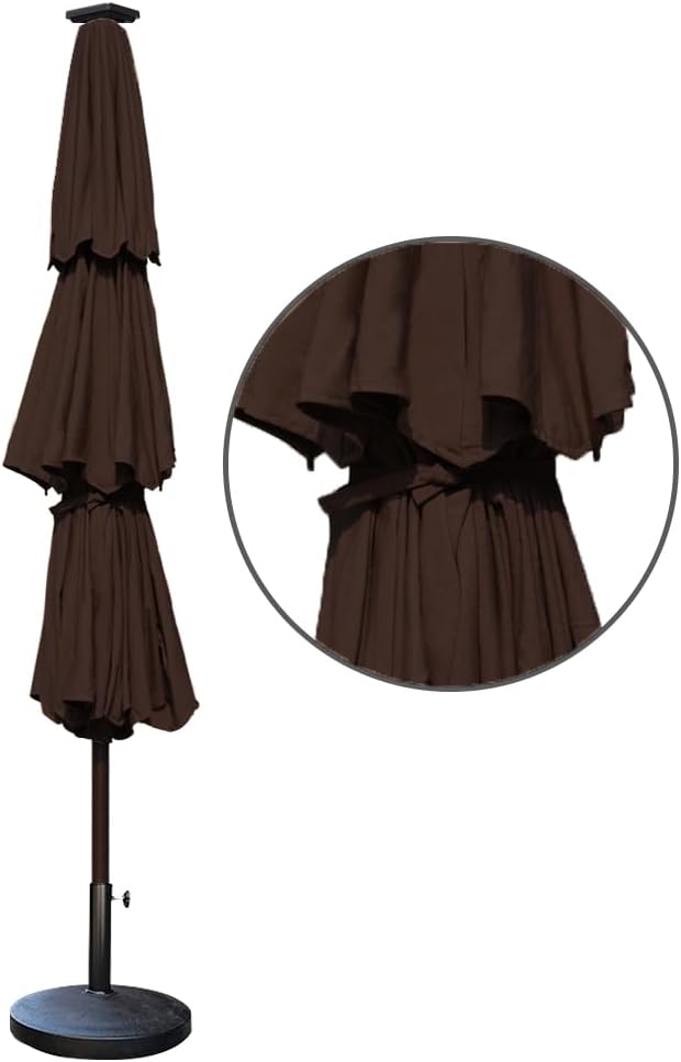 EliteShade USA 10-Year-Non-Fading 9ft 3-Tier Market Patio Umbrella, Commercial Table Umbrella with 80 Solar LED Lights, Crank Open, Windproof & UPF 50+ UV Protection for Garden, Deck, Pool, Backyard, Chestnut