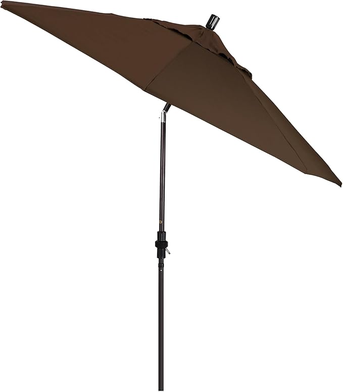 California Umbrella 9' Round Aluminum Pole Fiberglass Rib Market Umbrella, Crank Lift, Collar Tilt, Bronze Pole