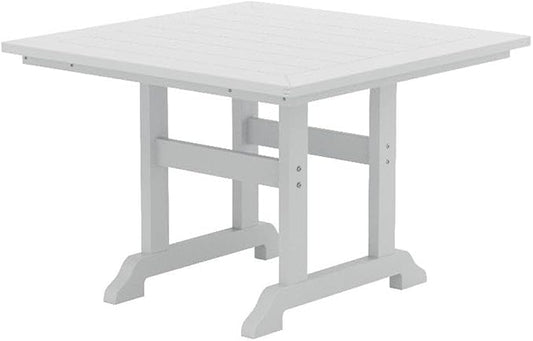 Costaelm Square Outdoor Dining Tables, 43'' Patio Table with Umbrella Hole for 4 Person, Balcony Outdoor Buffet Porch for Outside Lawn Porch Bistro Furniture, White