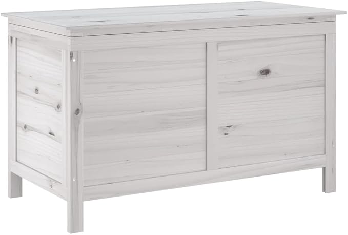 White Solid Fir Wood Patio Storage Box 39x19.5x23 Inches Outdoor Deck Box for Garden Furniture Cushions Pool Toys