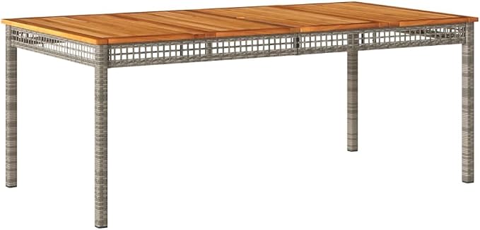 vidaXL Outdoor Dining Table Grey Brown Acacia Wood Durable Design 70.9X35.4 in Garden for Six with Powder Coated Metal Frame Weather Resistant Modern Patio Furniture Poly Rattan PE