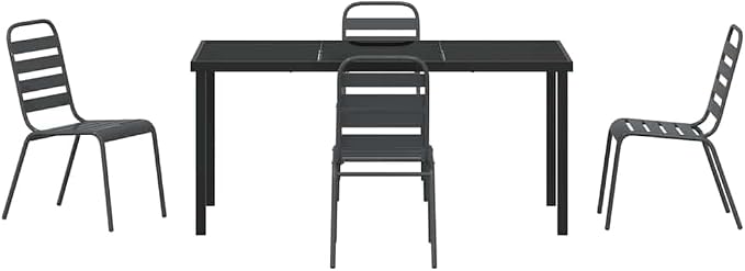 5 Piece Garden Dining Set, Anthracite Powder-Coated Steel Patio Furniture Table and 4 Chairs for Outdoor Backyard Deck Seating