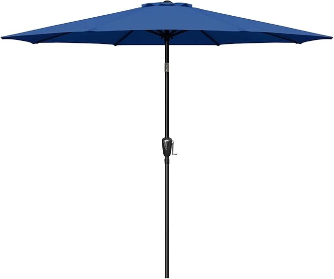 Simple Deluxe 9' Patio Umbrella Outdoor Table Market Yard Umbrella with Push Button Tilt/Crank, 8 Sturdy Ribs for Garden, Deck, Backyard, Pool, Blue