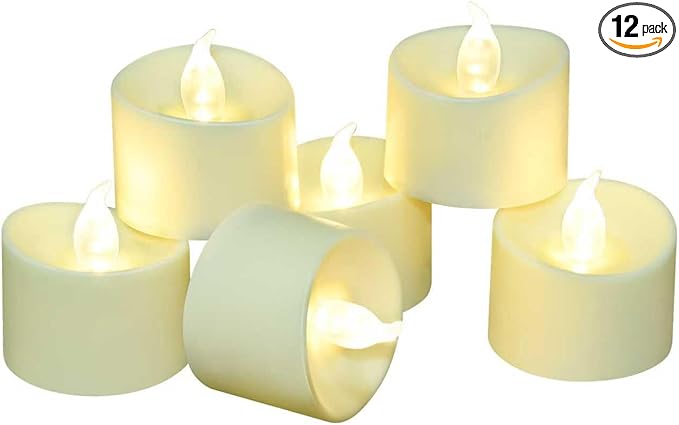 12 Pack LED Tea Lights, Last 100H+, Warm White Flickering Light(Ivory Base)