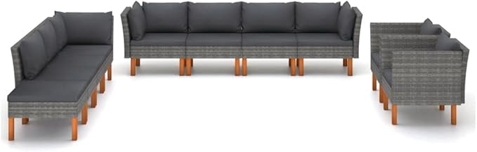 Patio Lounge Set,Patio Furniture Sets,Patio Conversation Sets,Outdoor Furniture Sets,for Garden,Backyard,Outdoor,10 Piece Poly Rattan and Eucalyptus Wood Gray