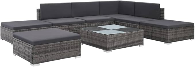 8 Piece Patio Lounge Set with Cushions, Patio Conversation Set Porch Furniture Set Sectional Sofa Outdoor Dining Sets for Garden Poolside Exhibition Piazza Poly Rattan Gray