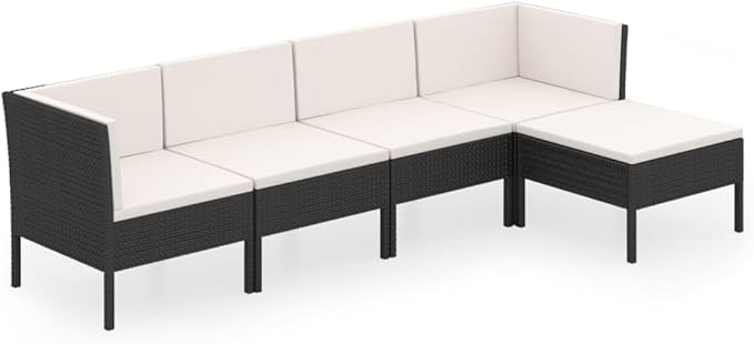 5 Piece Patio Lounge Set with Cushions,Patio Sofa,Outdoor Daybed,Patio Seating,Outdoor Furniture Sets,Patio Conversation Sets,Modern Set,Outdoor Patio Chairs,Patio Furniture Set, Poly Rattan Black