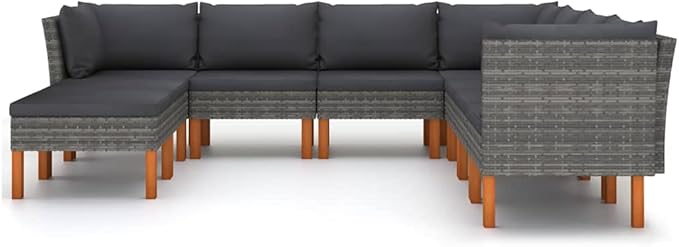 9 Piece Garden Lounge Set,Garden Patio Wicker Furniture Set,All-Weather Outdoor Couch Sectional Patio Set,Modular Sofa set,Patio Conversation Set Garden Patio Sofa Set,with Cushions Poly Rattan Gray