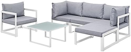 Modway Fortuna 6-Piece Aluminum Outdoor Patio Sectional Sofa Set in White Gray