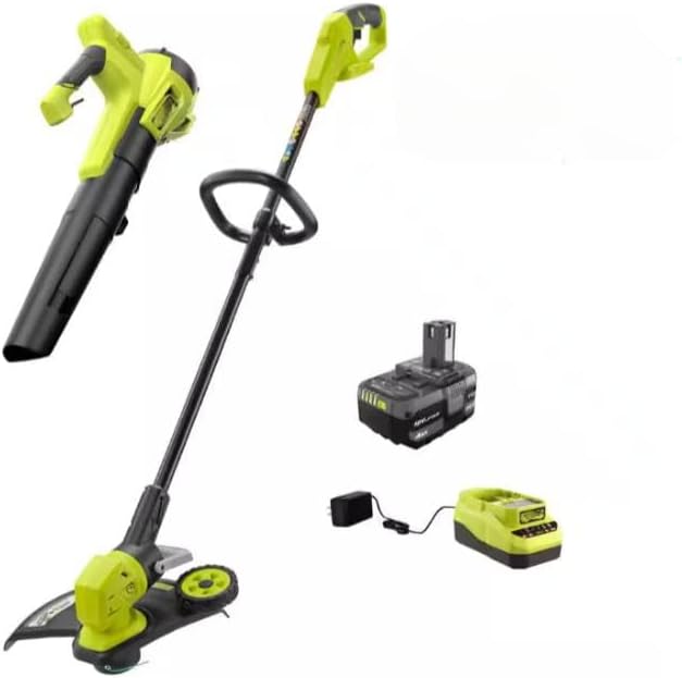 PCLCK202K Fits For RYOBI 18V Cordless Battery String Trimmer/Edger and Jet Fan Blower Combo Kit (2-Tools) with 4.0 Ah Battery and Charger
