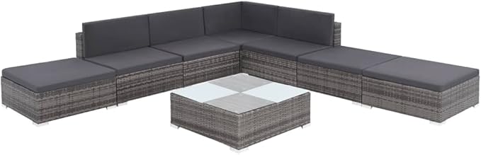 8 Piece Patio Lounge Set with Cushions, Patio Conversation Set Porch Furniture Set Sectional Sofa Outdoor Dining Sets for Garden Poolside Exhibition Piazza Poly Rattan Gray