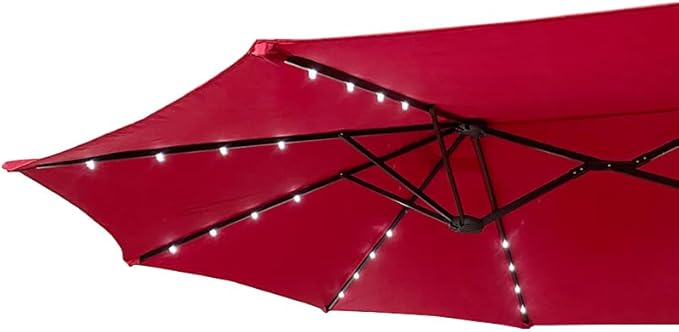 15ft Large Patio Umbrella with 3 Solar panels, 48 Solar LED Lights Base NOT Included, Outdoor Double-Sided Rectangle Market Umbrella with Crank Handle, Perfect for Pool, Lawn, and Garden (Pole Diameter 1.9 inch)