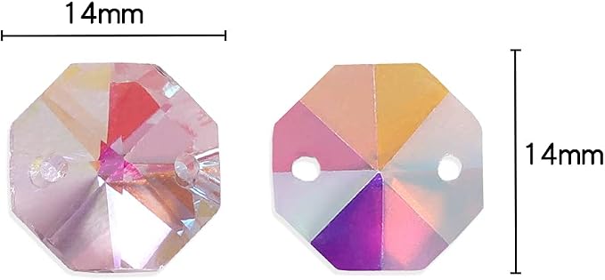 LONGWIN Lot 100pcs AB Color Glass Octagon Beads for Crystal Chandelier Parts Replacement DIY Lamp Hanging Pendant Suncatcher