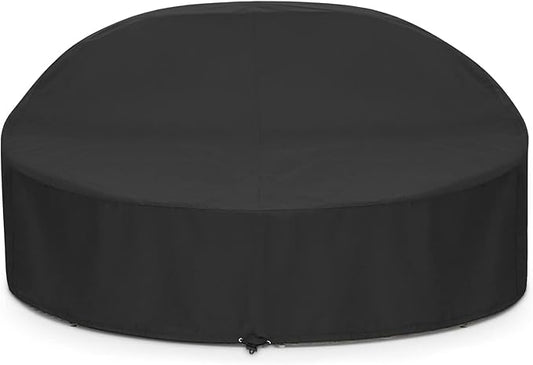 SunPatio Outdoor Daybed Cover Waterproof 88 Inch, Round Daybed Protector Patio Canopy Sofa Cover with Taped Seam and Air Vent, 88" L x 85" W x 16"/35" H, All Weather Protection, Black