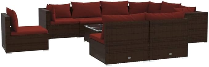 10 Piece Patio Lounge Set with Cushion, Piece Patio Set Patio Lounge Set Outdoor Patio Sectional Furniture Conversation Sets s Poly Rattan Brown