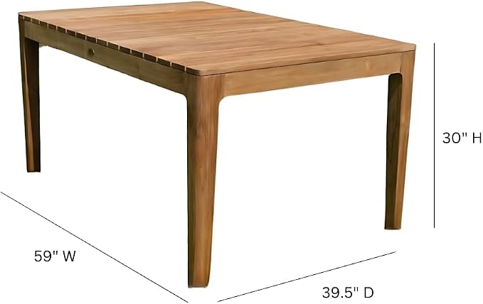 Posh Pollen Malibu Outdoor Teak Dining Table – Solid Grade-A Wood, Plank-Style Design, Weather-Resistant, Seats 6, Ideal for Patio or Garden Entertaining