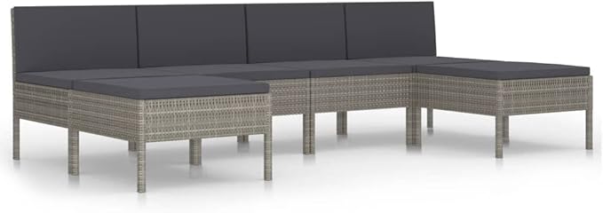Patio Lounge Set with Cushions,Outdoor Patio Furniture,Outdoor Chat Conversation Set,Garden Furniture Sets,for Patio,Backyard,Garden,Outdoor,6 Piece Poly Rattan Gray