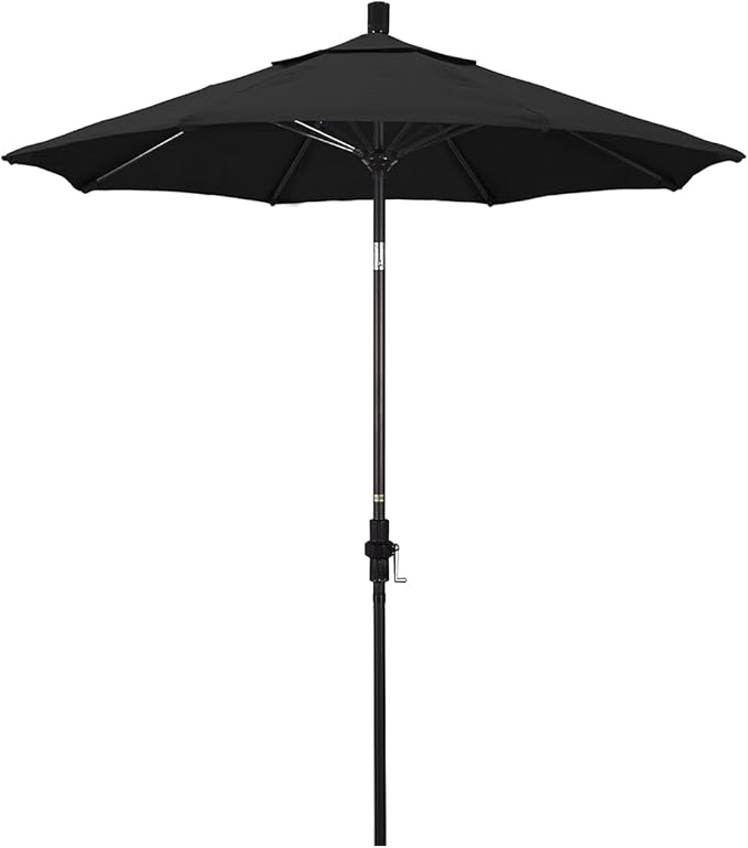 California Umbrella 7.5' Round Crank Lift, Collar Tilt, Aluminum Pole, Fiberglass Rib Patio Umbrella, Bronze Finish