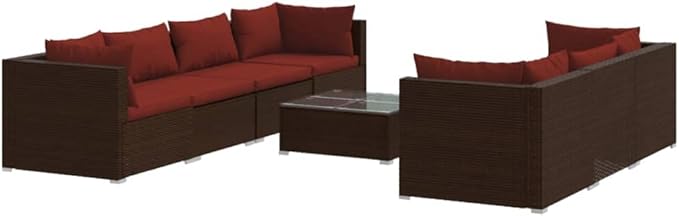 8 Piece Patio Lounge Set with Cushion, Piece Patio Set Outdoor Patio Sectional Furniture Conversation Sets Patio Lounge Set s Poly Rattan Brown