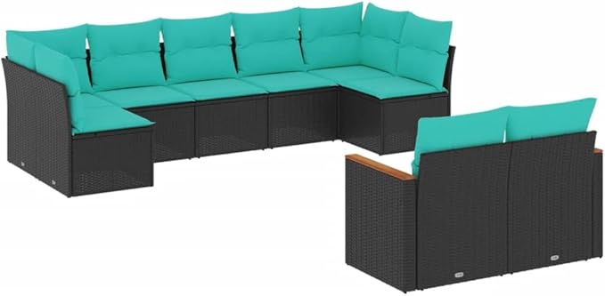 9 Piece Patio Sofa Set with Cushions, Patio Conversation Set Front Porch Furniture Outdoor Sofa Sets Sectional Sofa for Piazza Garden Negotiation Area Exhibition Black Poly Rattan