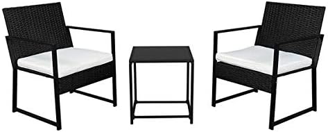 3 Pieces Patio Furniture Set, Outdoor Chair Set with Side Table, Cushion, Patio Conversation Set for Backyard, Poolside, Balcony, Coffee Table & Chairs Set with Seat Cushions Patio Conversation Set