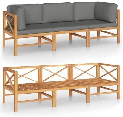 3-Seater Patio Sofa with Gray Cushions,Patio Lounge Set,Patio Furniture Sets,Patio Conversation Sets,Outdoor Furniture Sets,for Garden,Backyard,Outdoor,Solid Teak Wood