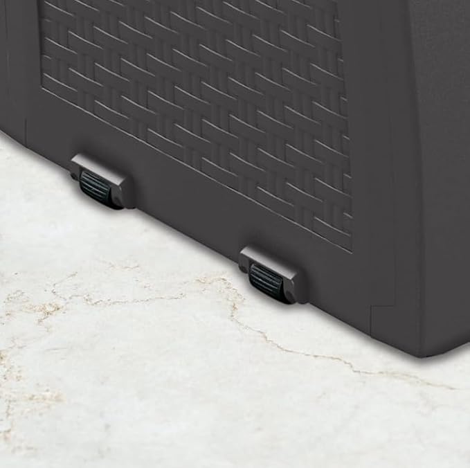 Large Resin Deck Box, 70 Gal Outdoor Storage, Rattan Style, Lockable with Wheels, (Grey, 46" L x 22.4" W x 17.7" H)