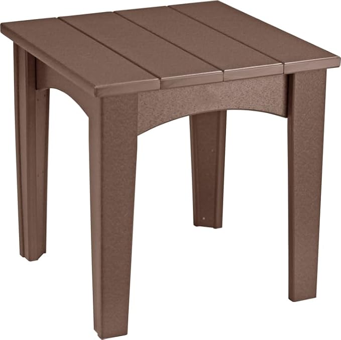 LuxCraft Island End Table – HDPE Poly Lumber Outdoor Side Table, Weatherproof Patio Accent Table, Low-Maintenance Porch Furniture (Chestnut Brown)