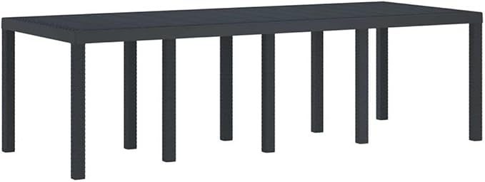 Afuera Living Contemporary Poly Rattan Patio Dining Set, Anthracite Matte Finish, Rectangular Design, Foam-Filled Cushions, UV-Resistant Material, Seats 10, Sleek Outdoor Furniture for Gardens and