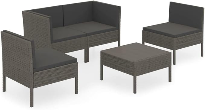 Patio Lounge Set with Cushions,Patio Furniture Sets,Patio Conversation Sets,Outdoor Furniture Sets,for Garden,Backyard,Outdoor,5 Piece Poly Rattan Gray