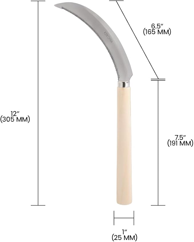 Zenport K208 Harvest Sickle with Wooden Handle, Light Serration, 6.5-Inch Stainless Steel Blade