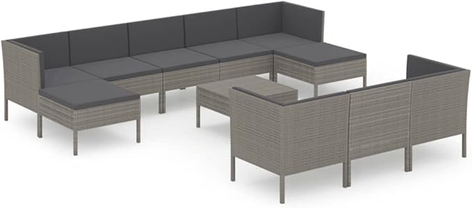 Patio Lounge Set with Cushions,Patio Furniture Sets,Patio Conversation Sets,Outdoor Furniture Sets,for Garden,Backyard,Outdoor,11 Piece Poly Rattan Gray