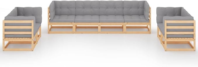 8 Piece Patio Lounge Set with Cushions, Sectional Sofa Porch Furniture Set Patio Conversation Set Outdoor Dining Sets for Negotiation Area Exhibition Piazza Poolside Solid Wood Pine