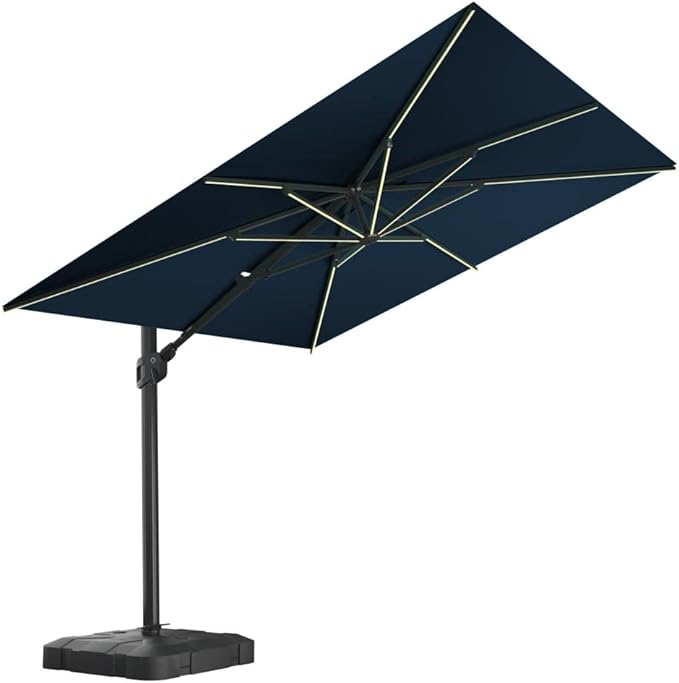 Midtown Umbrellas 9x9 Ft Outdoor Cantilever Patio Umbrella w/Sunbrella Macaw Fabric - Tilt 360° Rotate Offset Patio Umbrella, Deck Patio Umbrella, Backyard Umbrella & Garden Umbrella - Black Frame